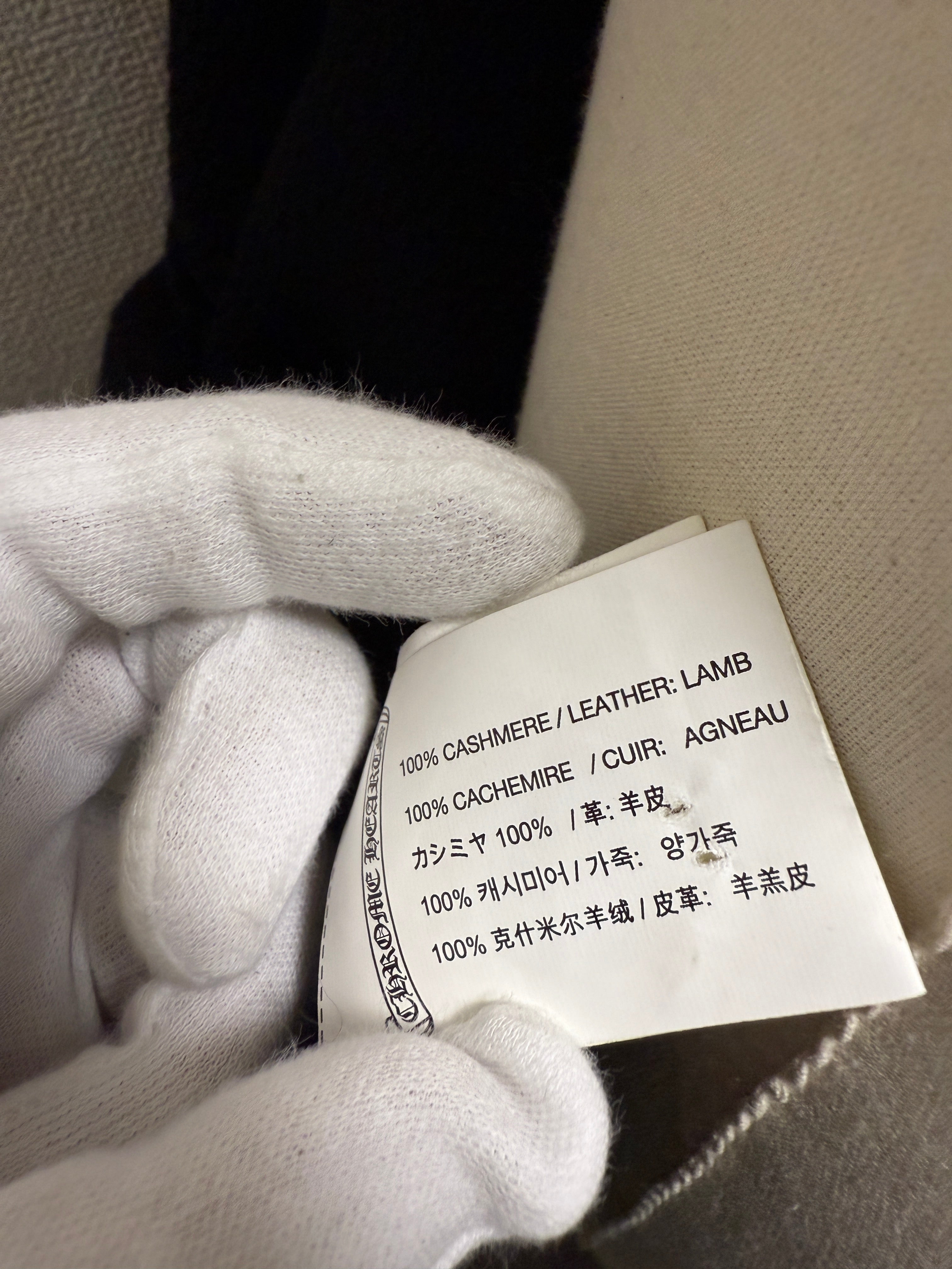 【CHROME HEARTS】CASHEMERE KNIT FLORAL LEATHER ZIP HOODIE