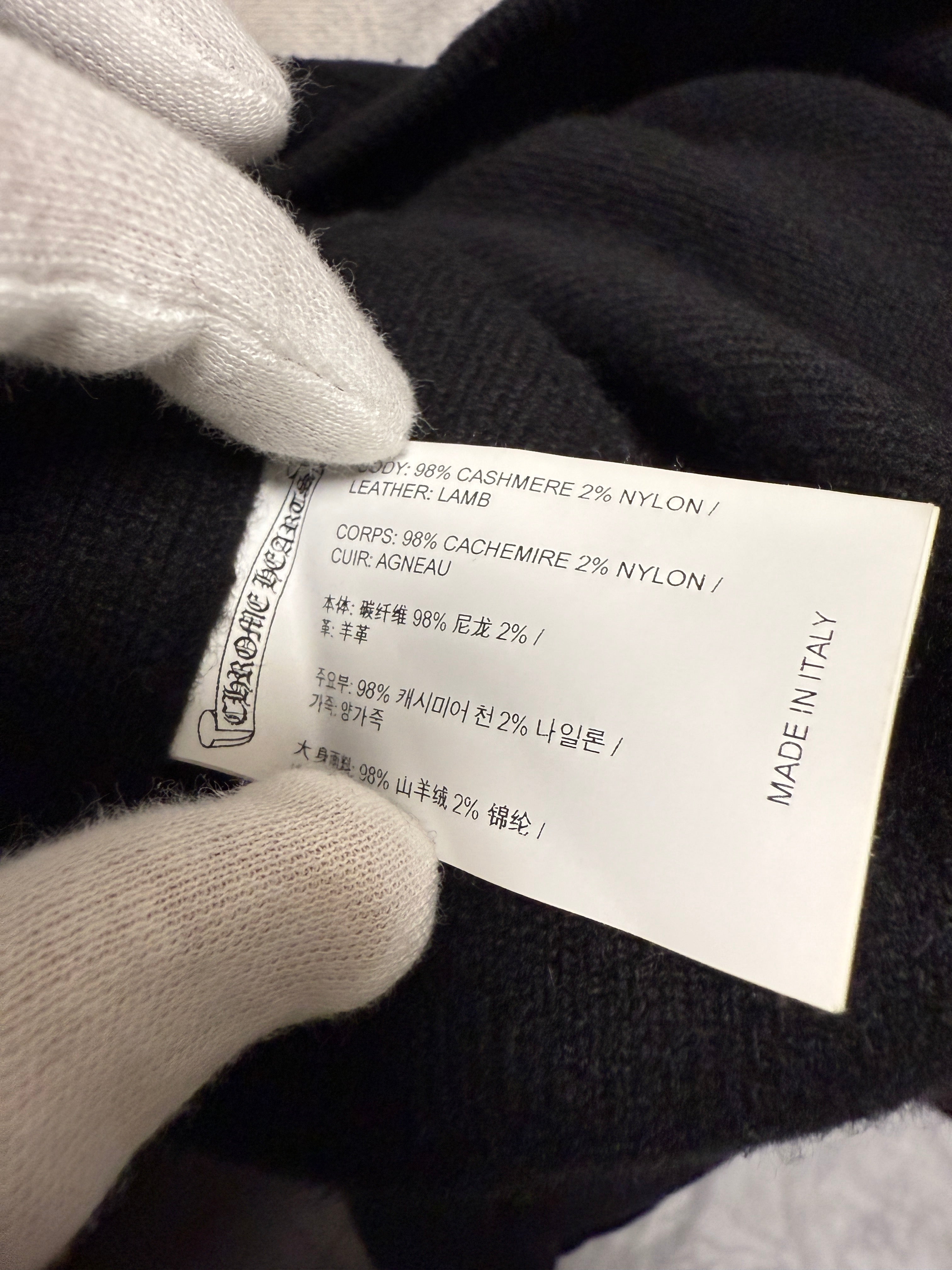 【CHROME HEARTS】Cashmere Knit Floral Leather Hoodie