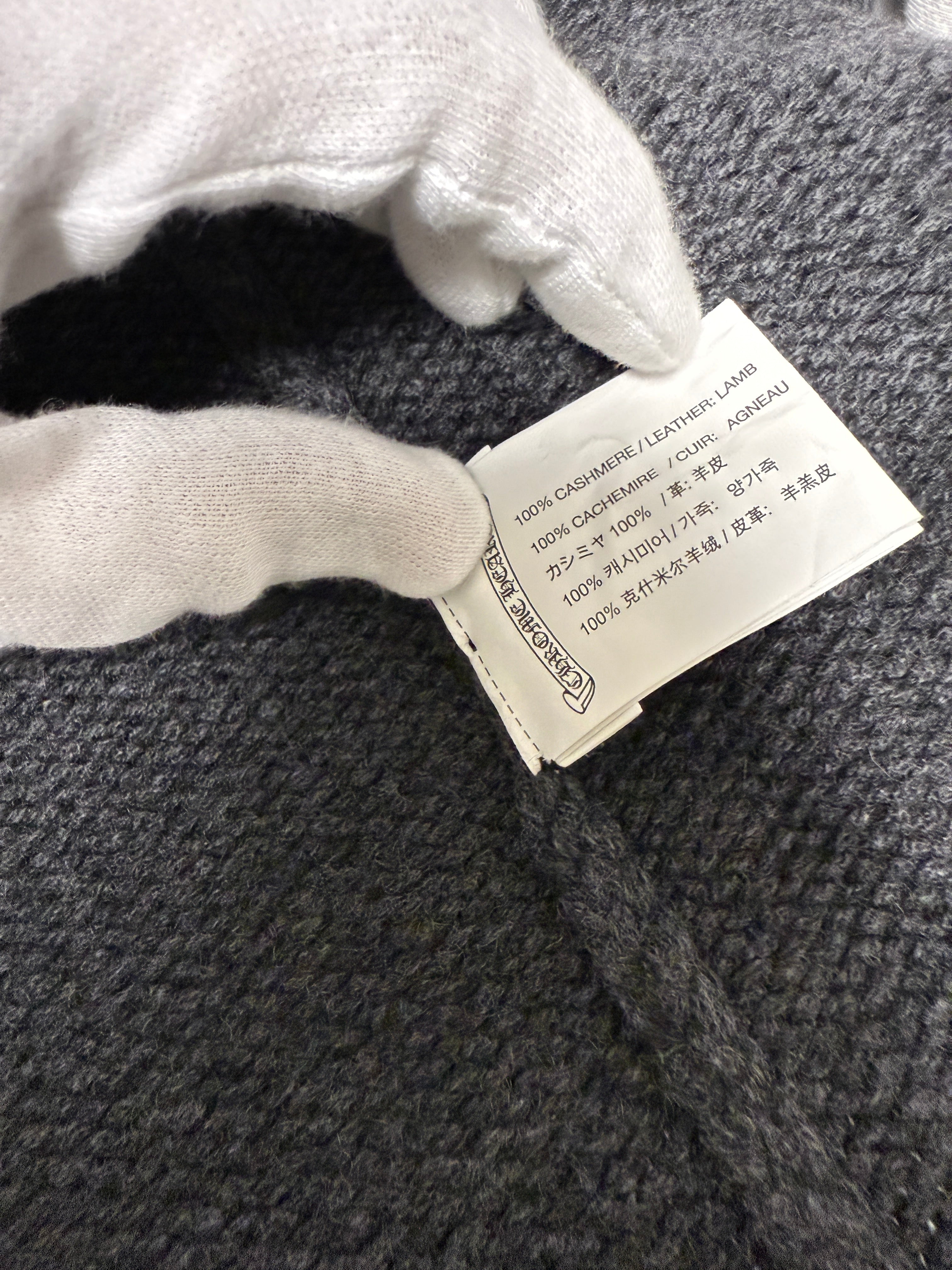 【CHROME HEARTS】CASHEMERE KNIT FLORAL LEATHER ZIP HOODIE