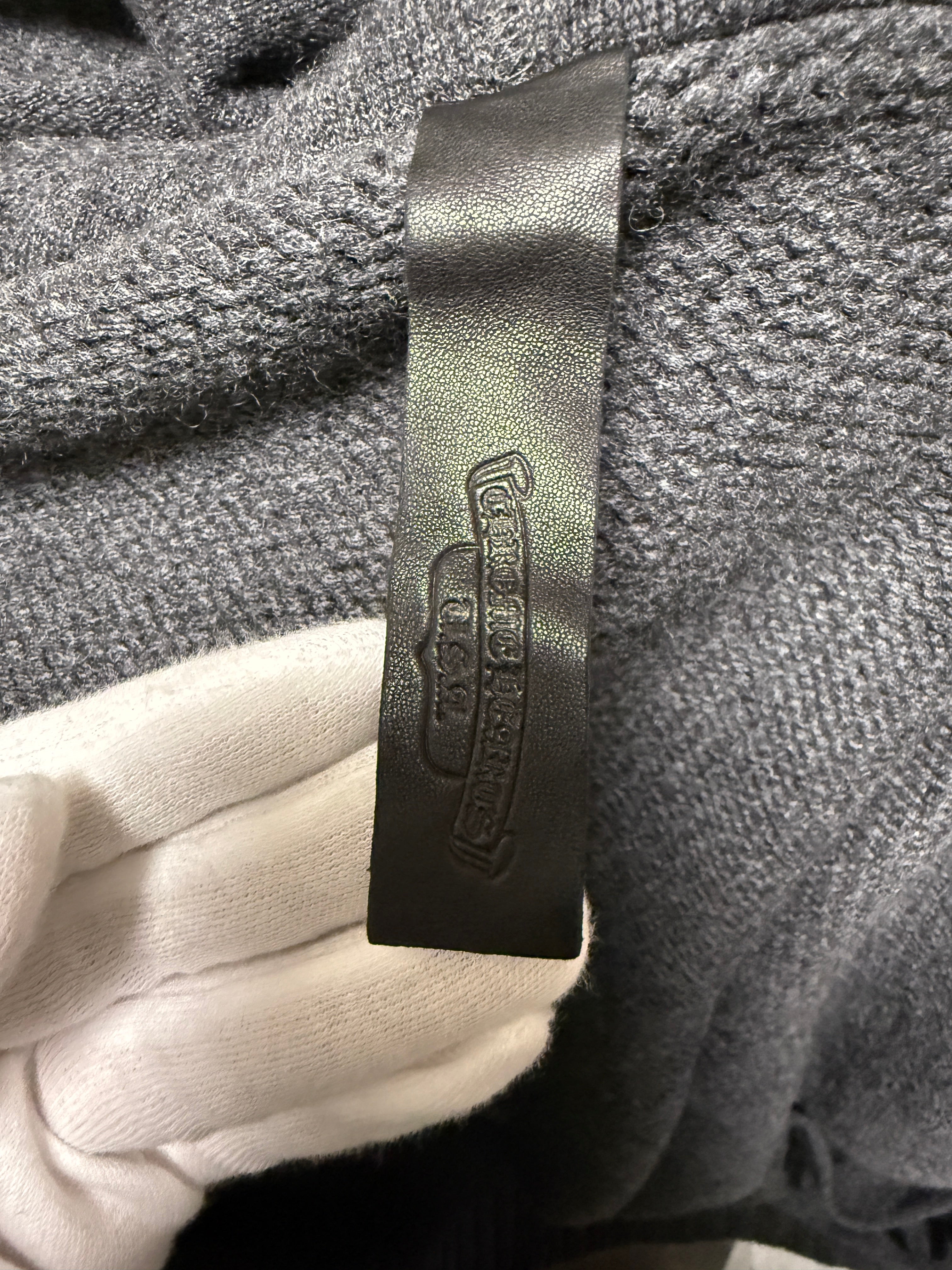 【CHROME HEARTS】CASHEMERE KNIT FLORAL LEATHER ZIP HOODIE