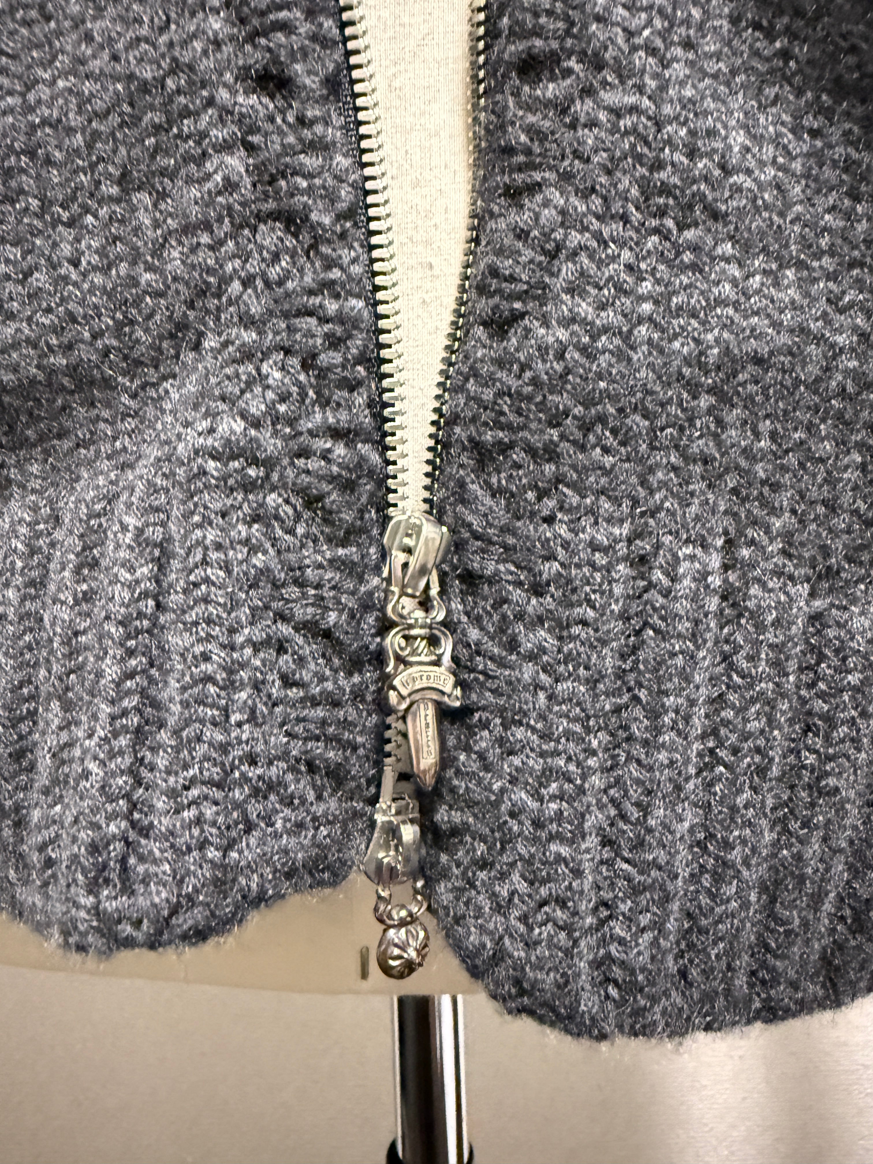 【CHROME HEARTS】CASHEMERE KNIT FLORAL LEATHER ZIP HOODIE