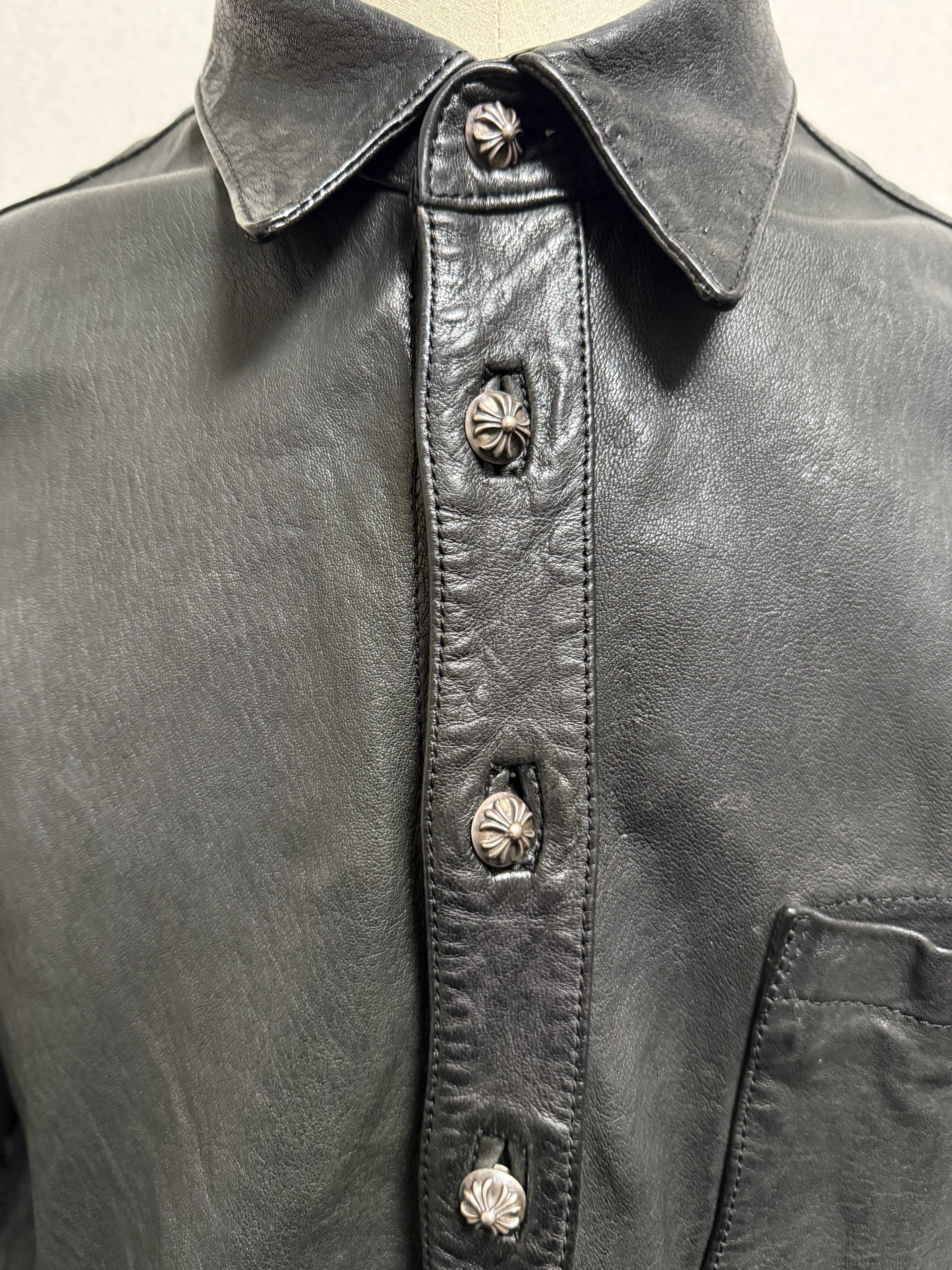 【CHROME HEARTS】LEATHER CROSS BUTTON WESTERN SHIRT JACKET LARGE