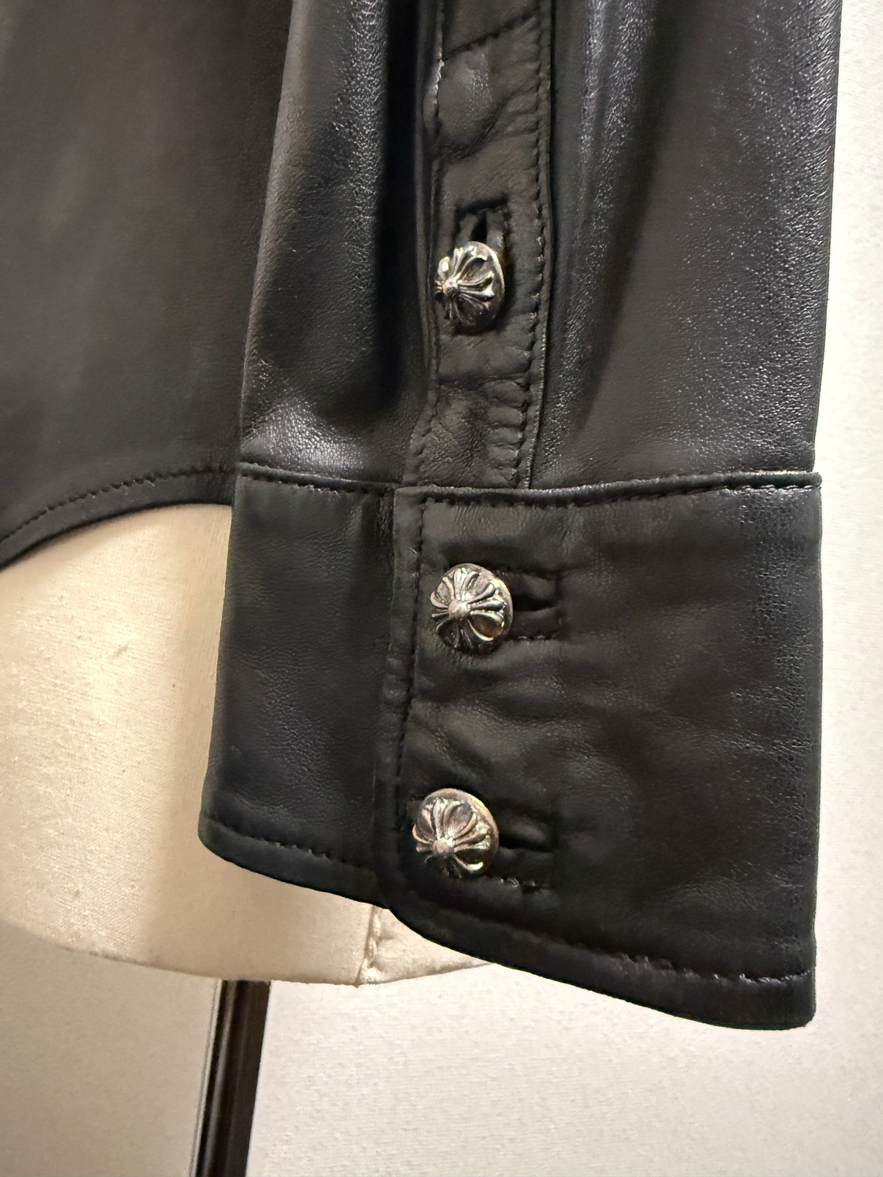 【CHROME HEARTS】 LEATHER CROSS BUTTON WESTERN SHIRT JACKET MEDIUM