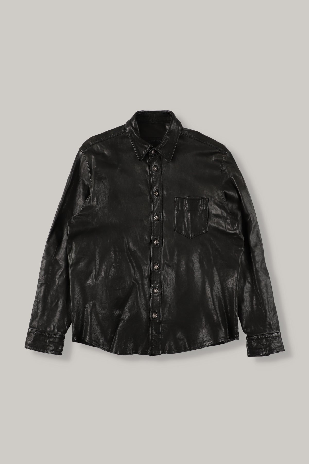 【CHROME HEARTS】LEATHER CROSS BUTTON WESTERN SHIRT JACKET LARGE