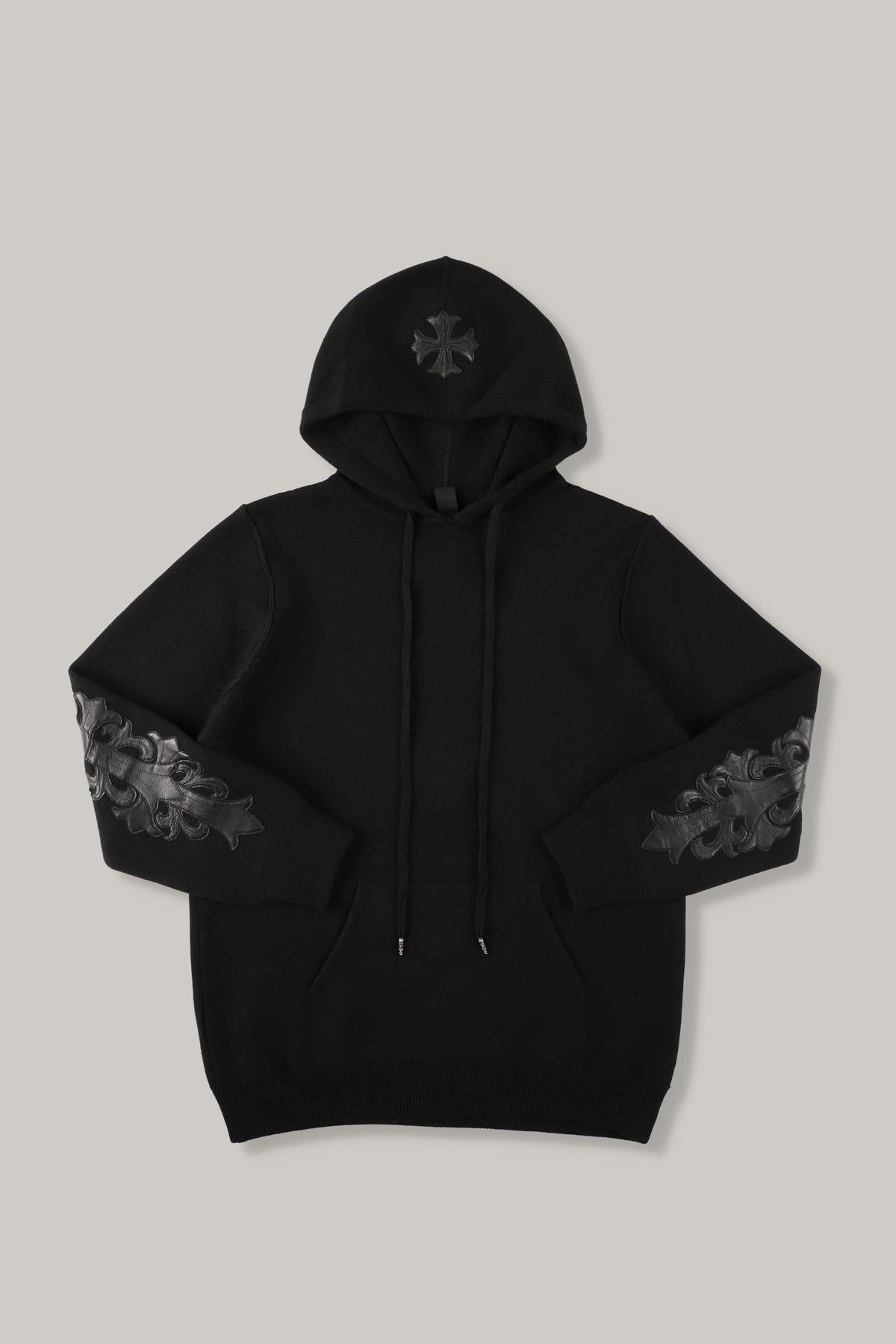 【CHROME HEARTS】Cashmere Knit Floral Leather Hoodie