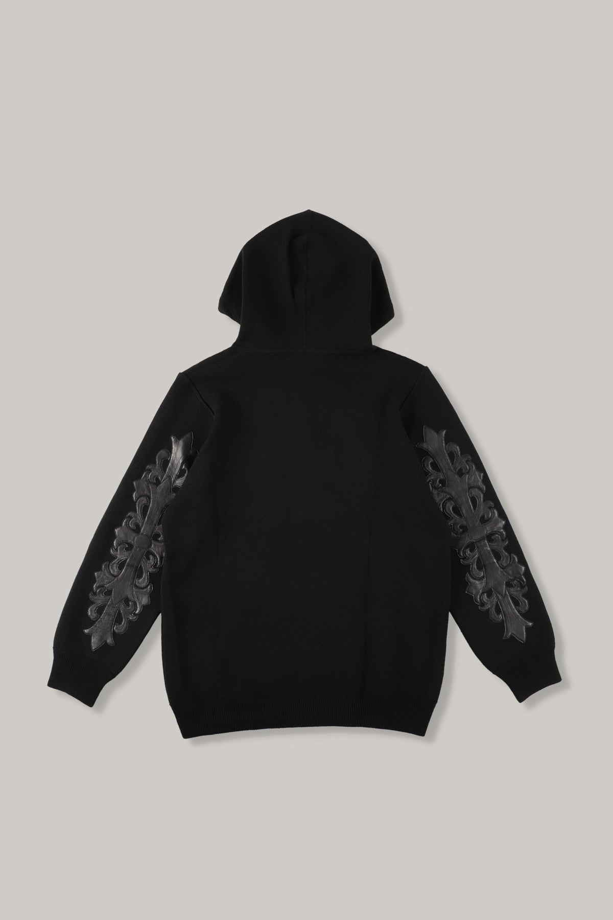 【CHROME HEARTS】Cashmere Knit Floral Leather Hoodie