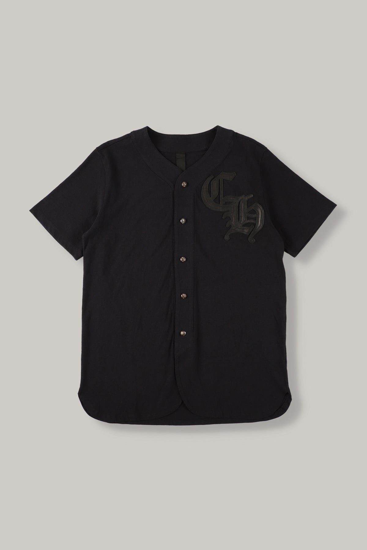 【CHROME HEARTS】LEATHER PATCH CROSS BALL BUTTON BASEBALL COTTON SHIRT