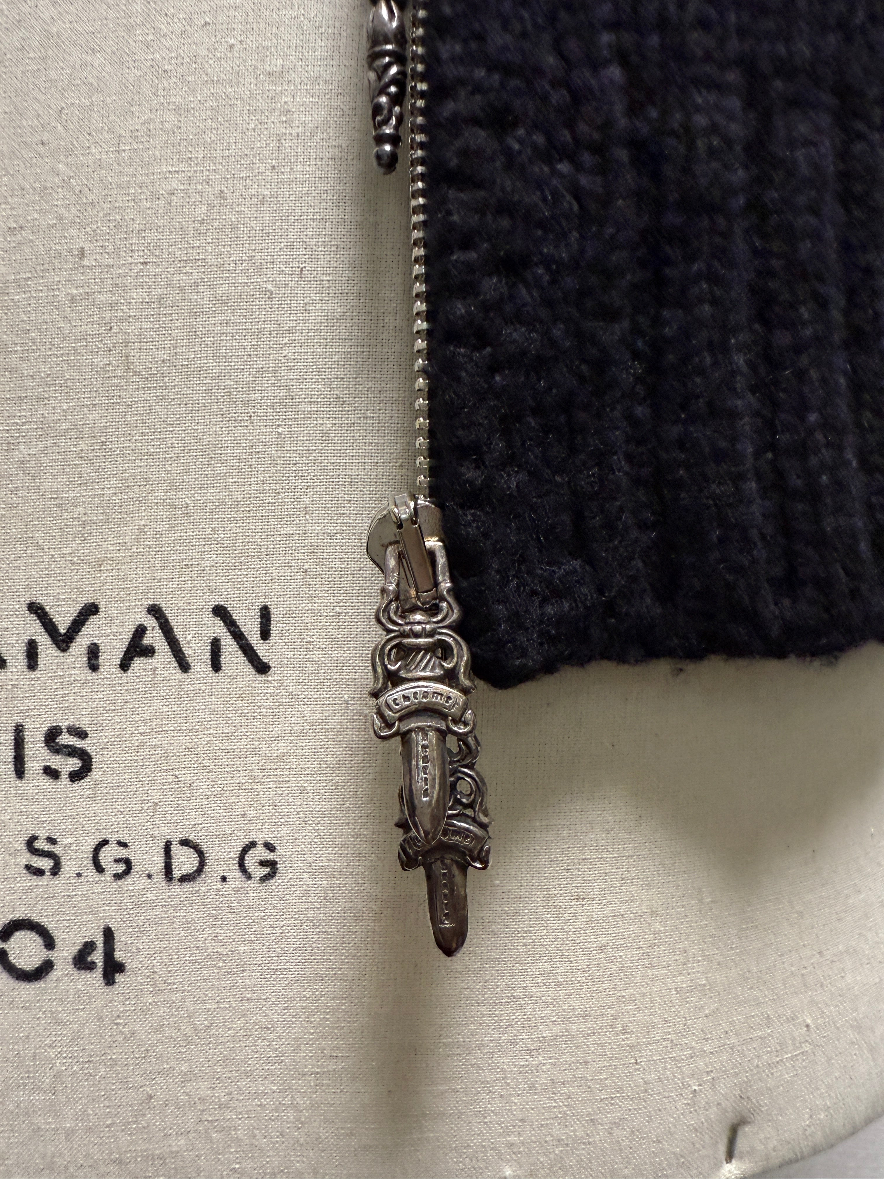 【CHROME HEARTS】CASHEMERE KNIT FLORAL LEATHER ZIP HOODIE