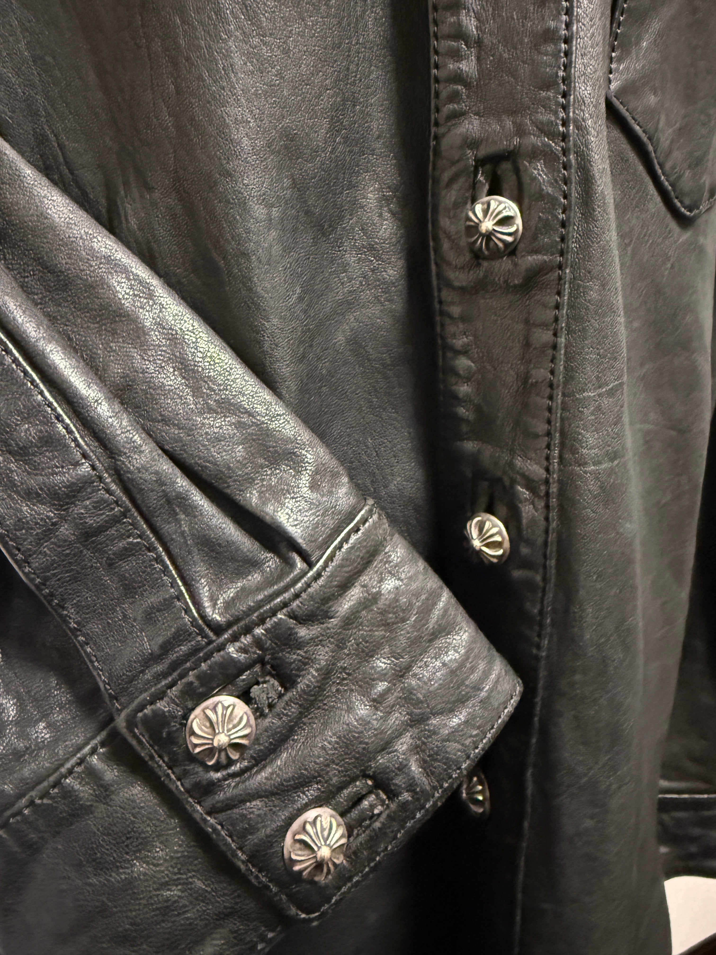 【CHROME HEARTS】LEATHER CROSS BUTTON WESTERN SHIRT JACKET LARGE