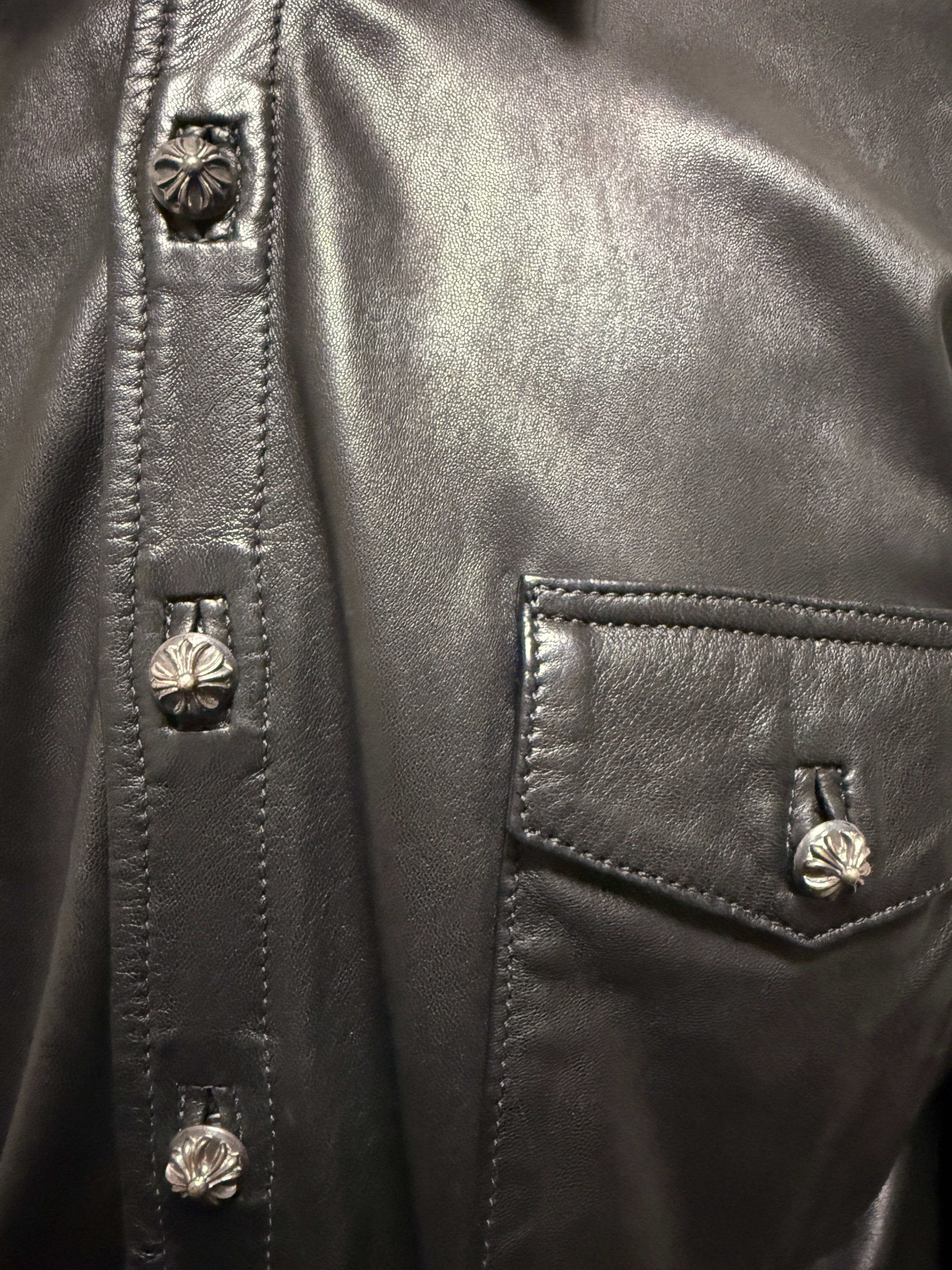【CHROME HEARTS】 LEATHER CROSS BUTTON WESTERN SHIRT JACKET MEDIUM