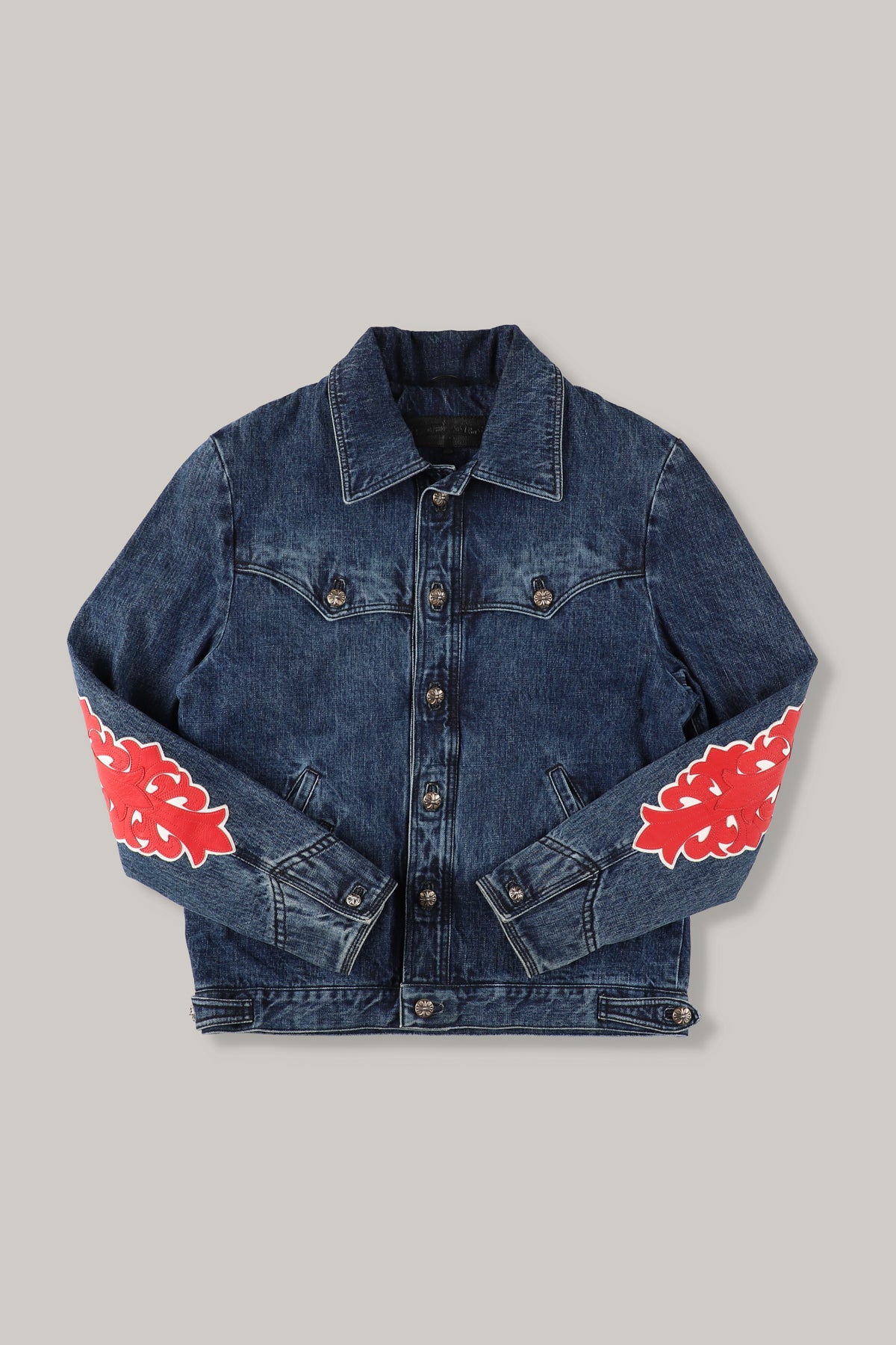 【CHROME HEARTS】DENIM JACKET FlORAL CROSS PATCH
