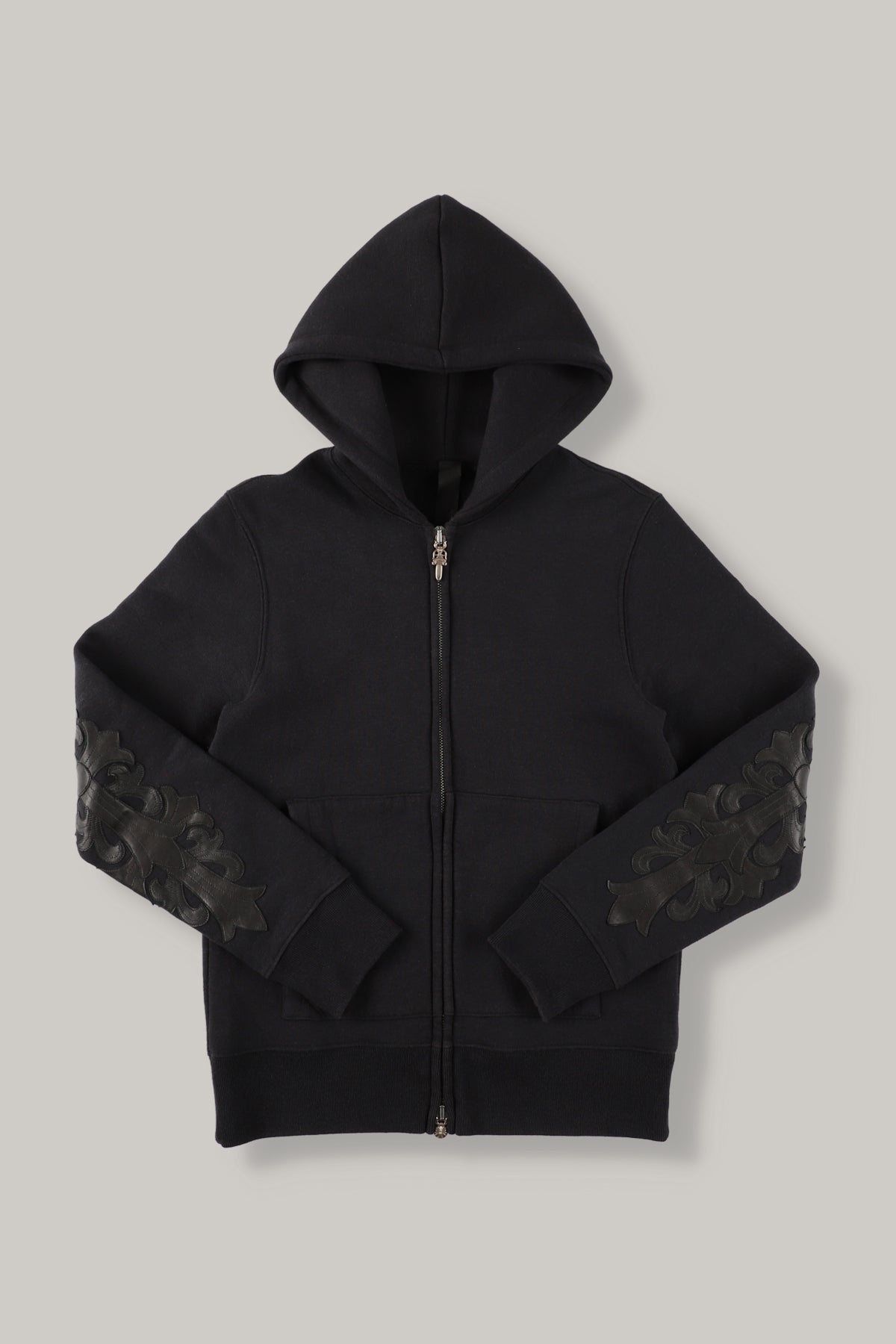 【CHROME HEARTS】FLORAL LEATHER PATCH ZIP HOODIE