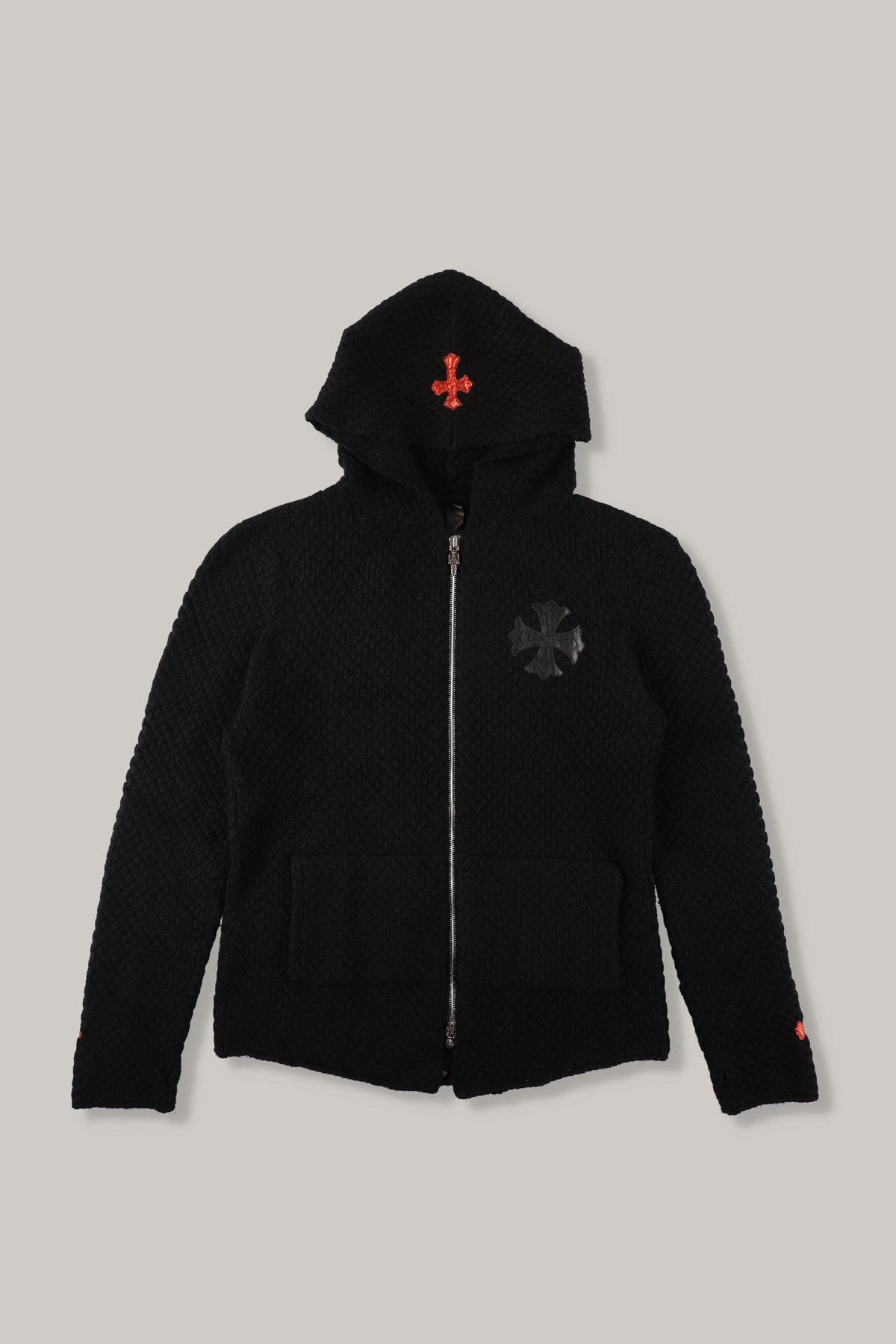 【CHROME HEARTS】CASHEMERE KNIT PLUS CROSS PATCH ZIP HOODIE