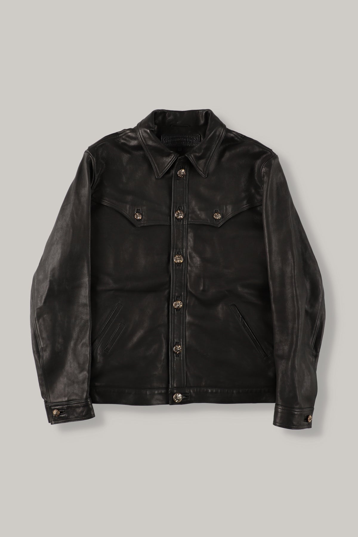 【CHROME HEARTS】CLASSIC  JEAN LEATHER JACKET CROSS BUTTON DAGGER ZIP POCKET