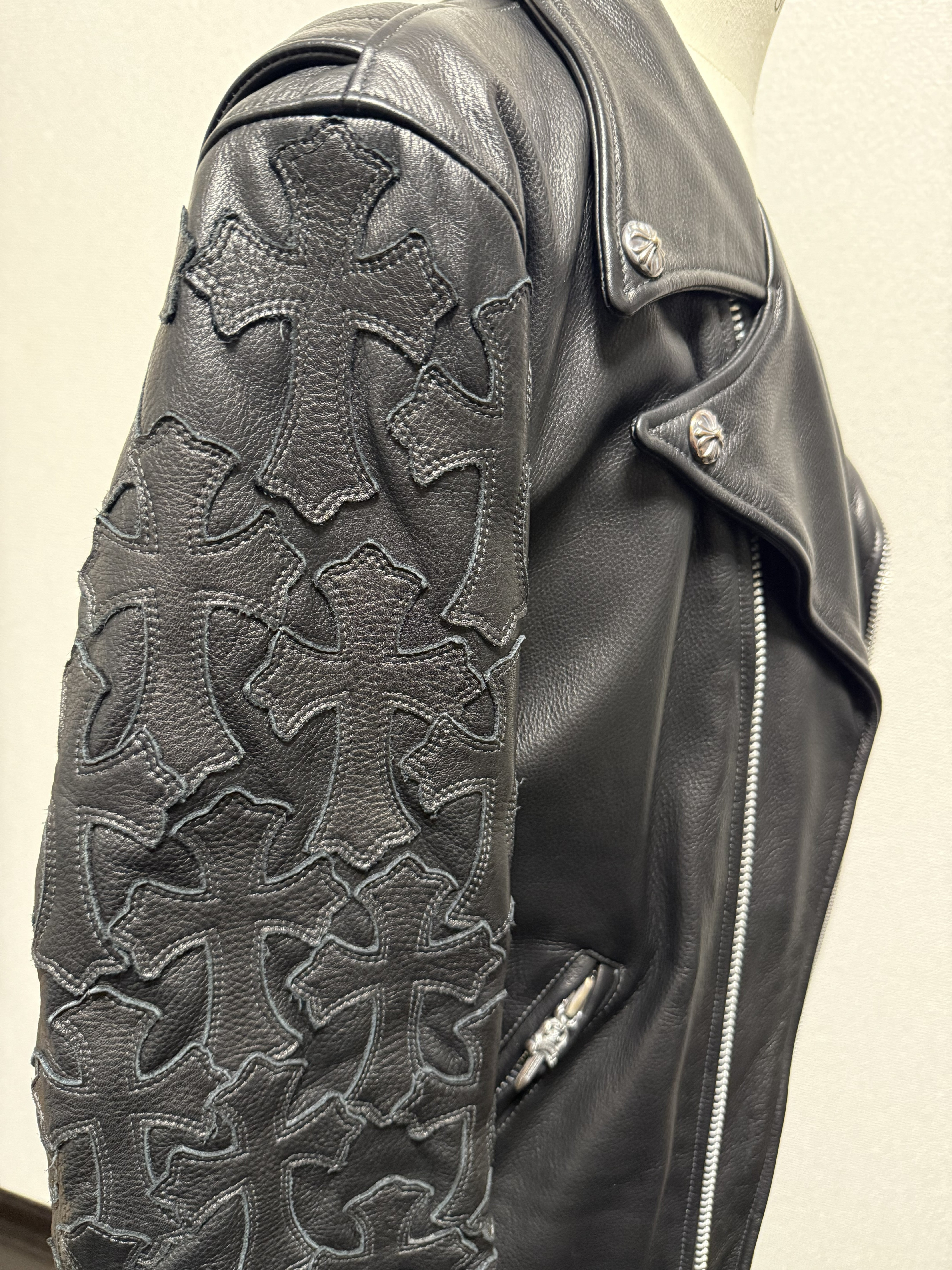 【CHROME HEARTS】JJ DEAN  LEATHER JACKET  CROSS PATCH CUSTOM