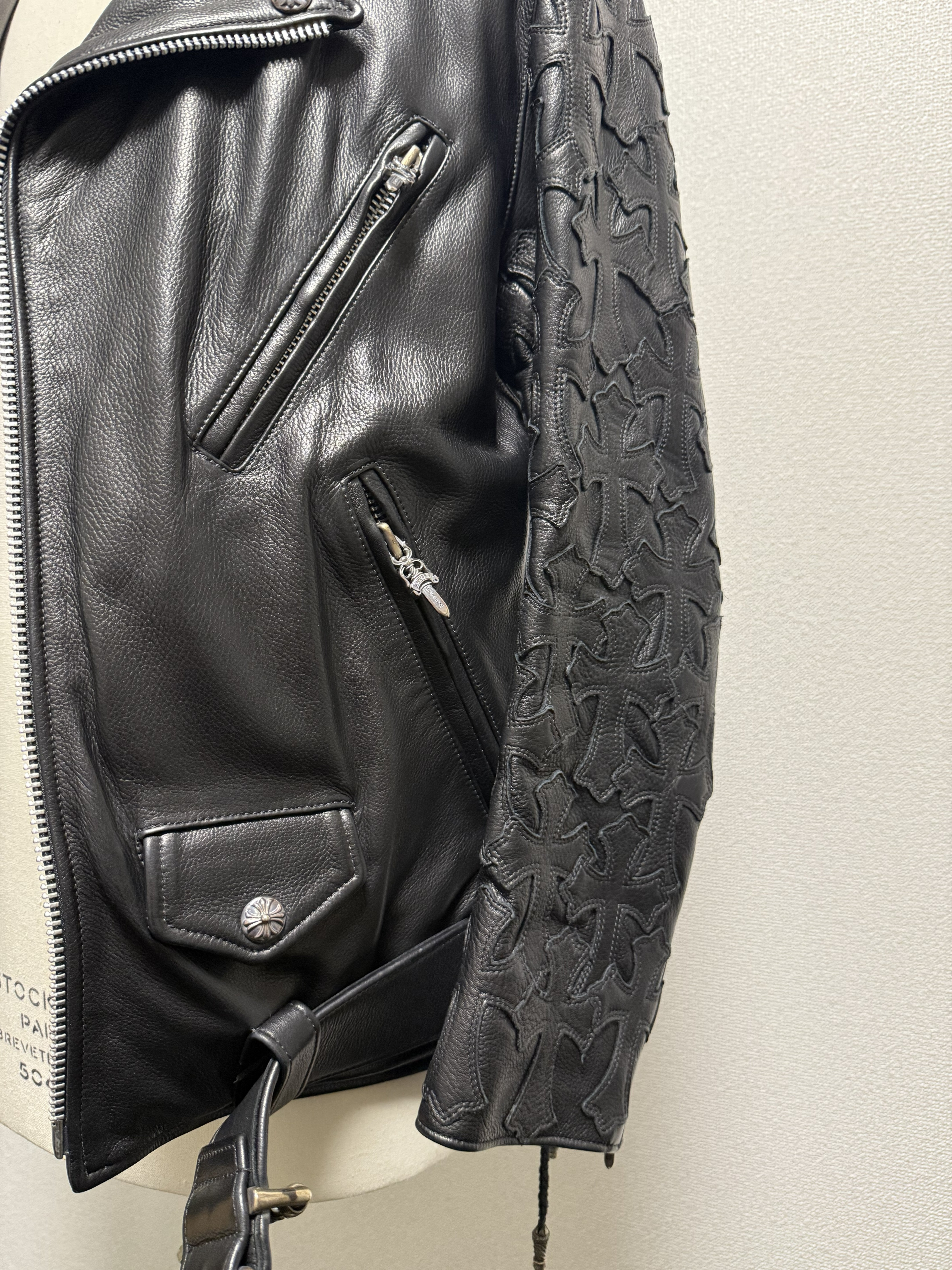 【CHROME HEARTS】JJ DEAN  LEATHER JACKET  CROSS PATCH CUSTOM