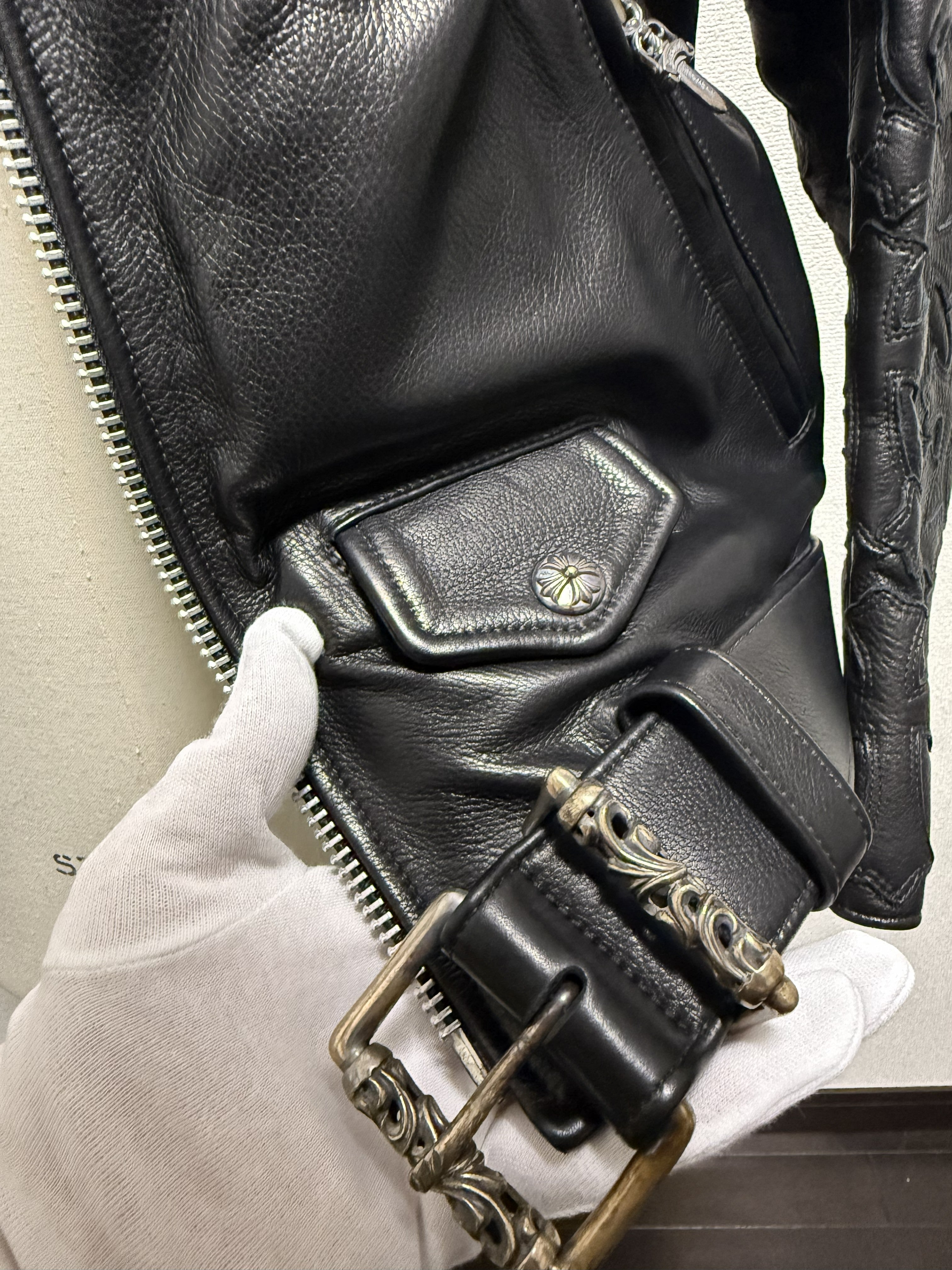 【CHROME HEARTS】JJ DEAN  LEATHER JACKET  CROSS PATCH CUSTOM